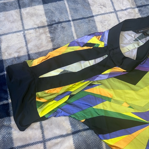 Y2k BCBGMaxAzria Abstract Geometric Tunic in Purple, Yellow & Green - Picture 7 of 10